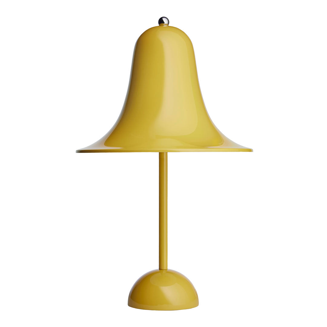 Bright yellow bell-shaped lamp with a smooth finish and minimalist design, perfect for modern decor.
