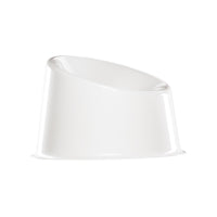 White, modern plastic bowl with a sleek, curved design and smooth finish. Perfect for minimalist decor.