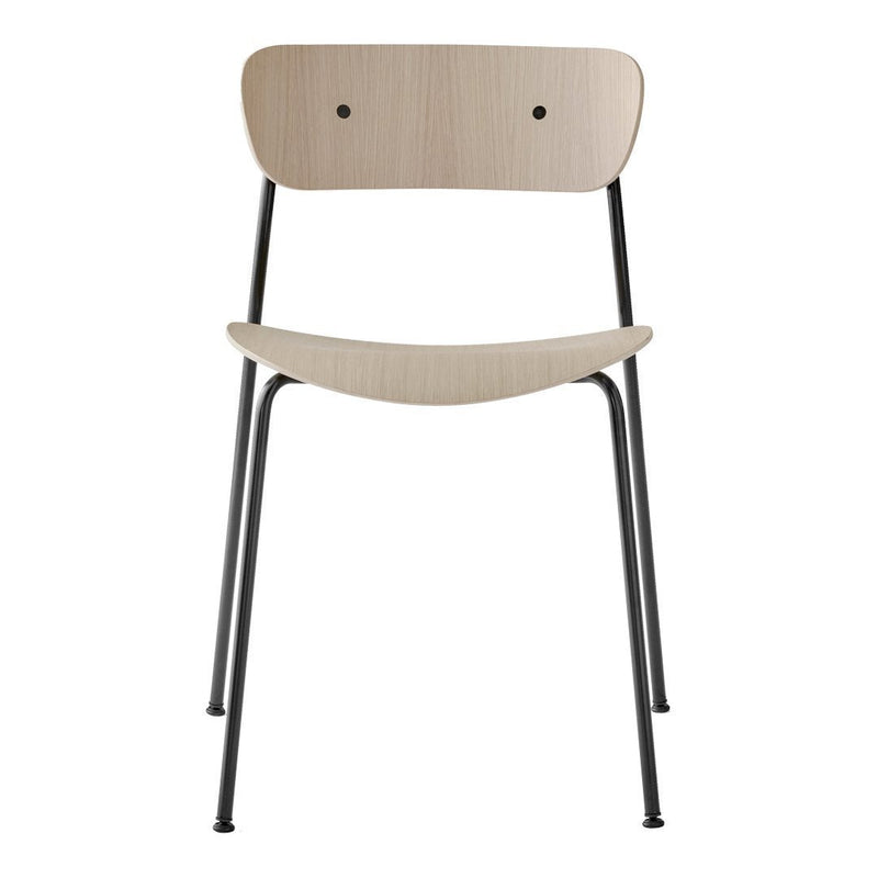 Light wood finish with subtle grain pattern and sleek black metal legs. Elegant and modern chair design.