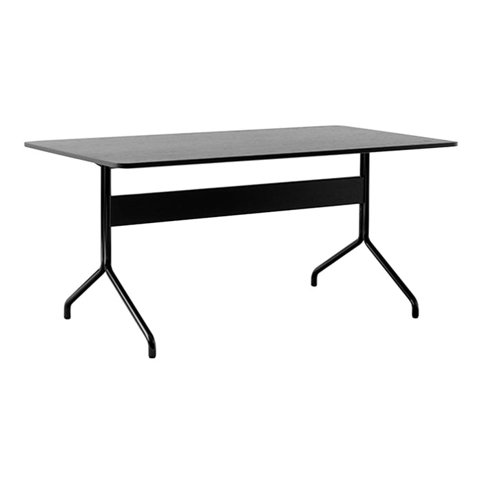Stylish black dining table with a sleek, minimalistic design and smooth surface, perfect for modern interiors.