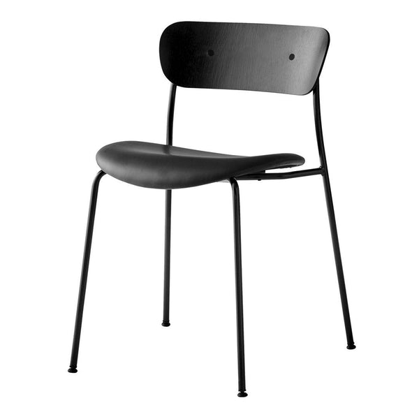 Minimalist black chair with a smooth seat and back, featuring a sleek, modern design and clean lines. Perfect for any setting.