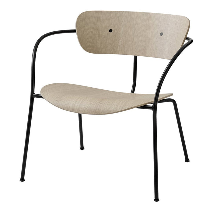 Light wood chair with a minimalist design and sleek black metal frame. Neutral tones for versatile decor.