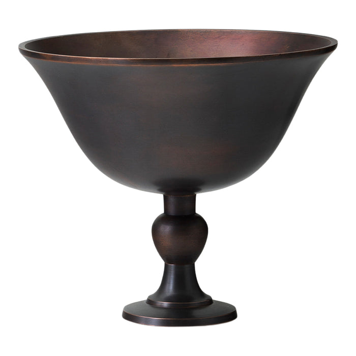 Bronze colored pedestal bowl with a smooth, glossy finish and a subtle gradient from dark to light.