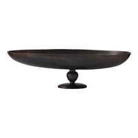 Black metal centerpiece bowl with a smooth, round shape and subtle bronze accents. Perfect for any decor style.