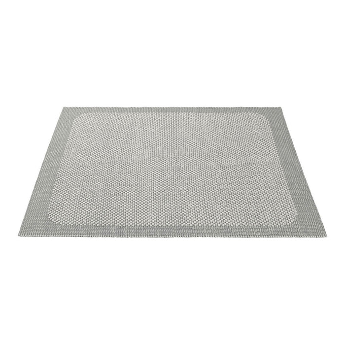 Gray area rug with a textured pattern and rectangular shape, featuring a subtle border design. Ideal for modern decor.