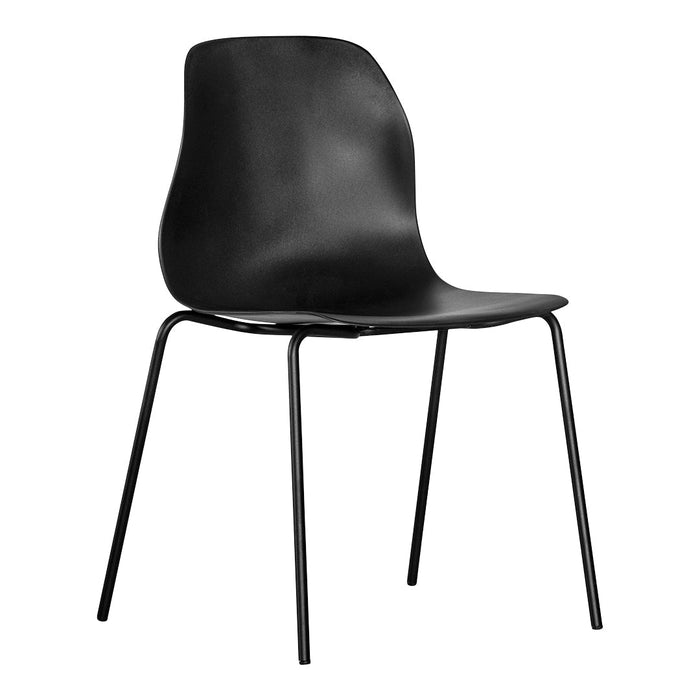 Sleek black chair with a smooth matte finish and slender black metal legs, perfect for modern decor.