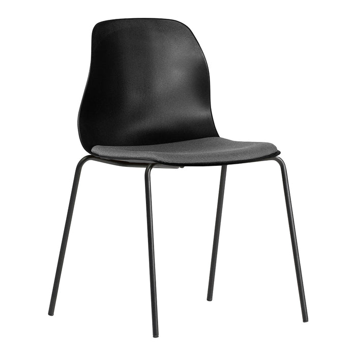 Sleek black chair with a textured gray seat and minimalist black metal legs, perfect for modern decor.