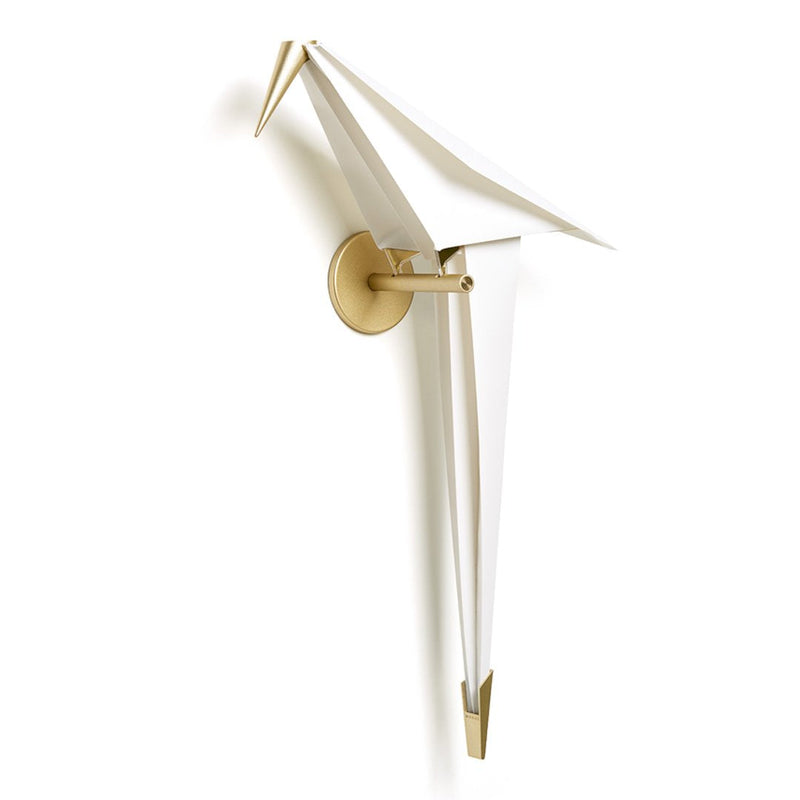 White and gold wall sconce with a sleek, minimalist design and geometric patterns, adding elegance to any space.