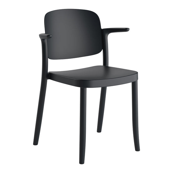 Sleek, solid black chair with a minimalist design and smooth, curved edges. Ideal for modern decor.