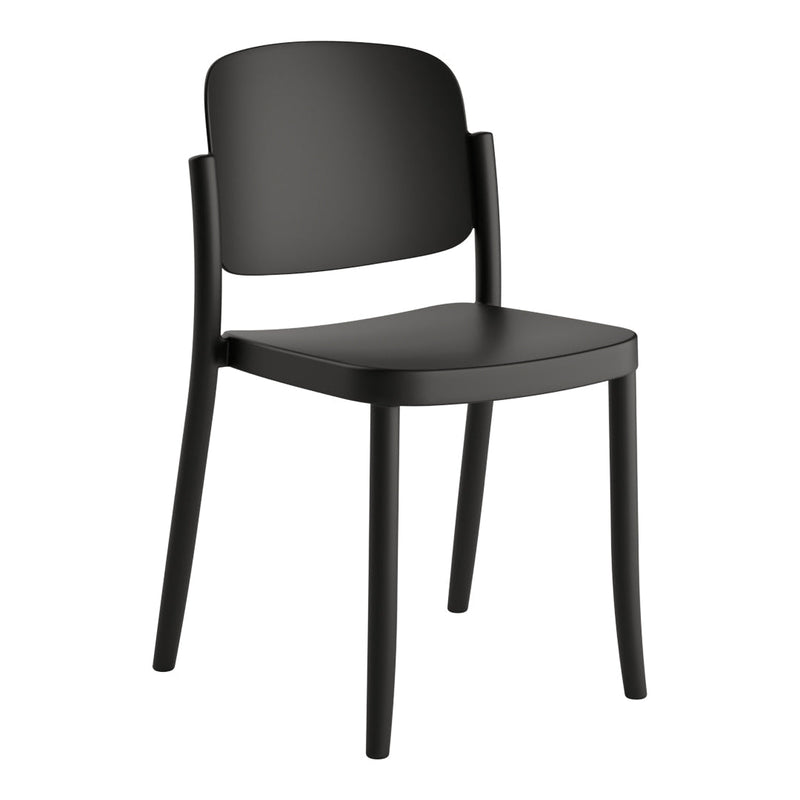 Sleek black dining chair with a minimalist design and smooth matte finish. Perfect for modern interiors.