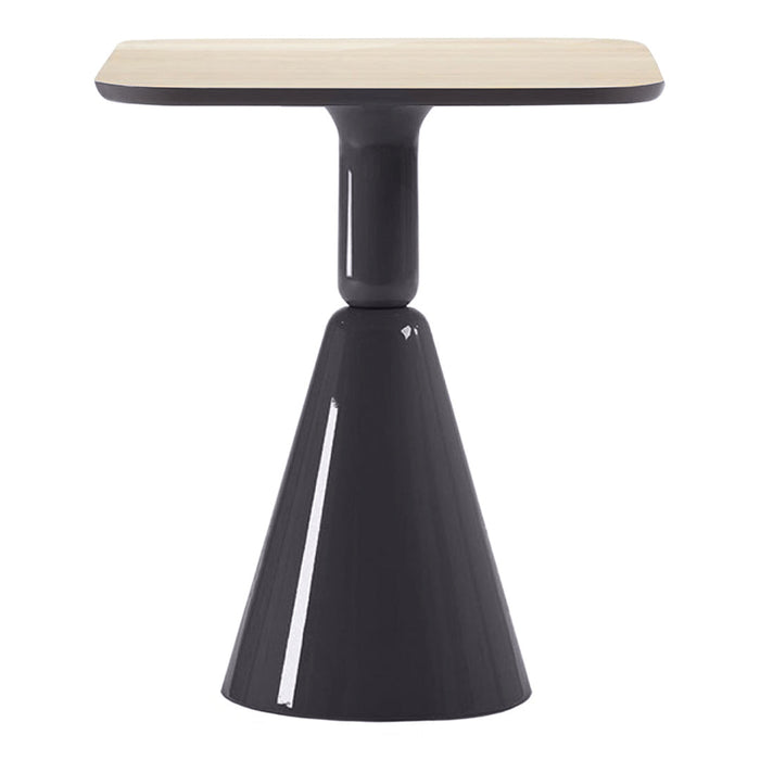 Modern black and beige table with sleek cone shape and smooth surface. Ideal for contemporary decor.