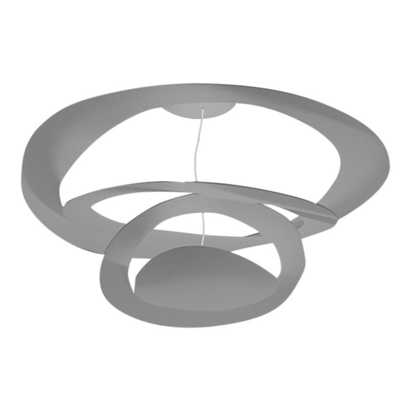 Modern gray pendant light with smooth, overlapping circular shapes and a sleek, minimalist design.