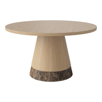 Light oak round table with a dark marble base, featuring clean lines and a modern design. Perfect for contemporary interiors.