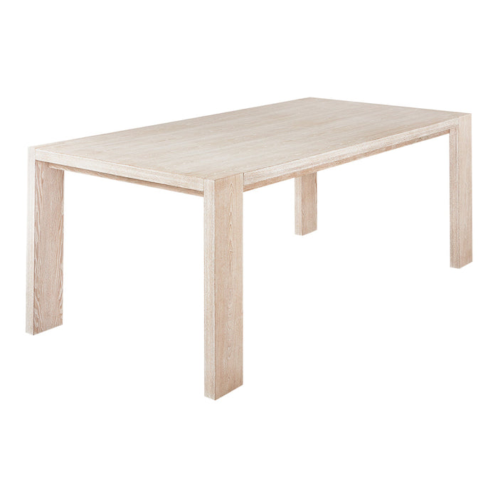 Light wood dining table with a minimalist design, featuring a smooth, natural grain pattern and soft beige tones.