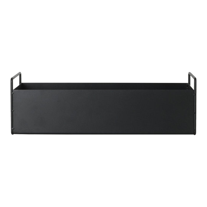 Black rectangular planter with a smooth matte finish and stylish metal handles. Perfect for modern decor.