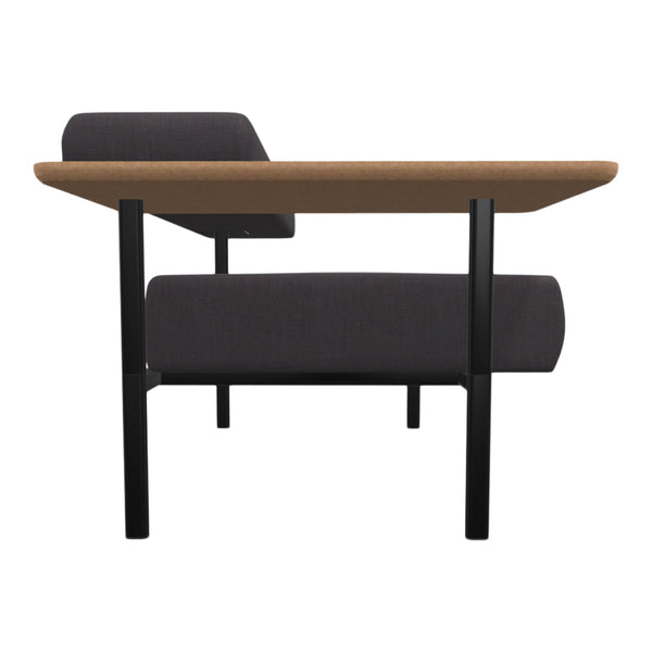 Modern black and brown two-tone sofa with a sleek design and textured fabric upholstery.