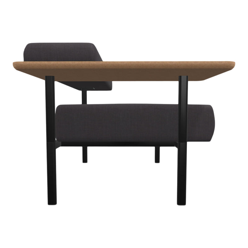Modern black and brown two-tone sofa with a sleek design and textured fabric upholstery.