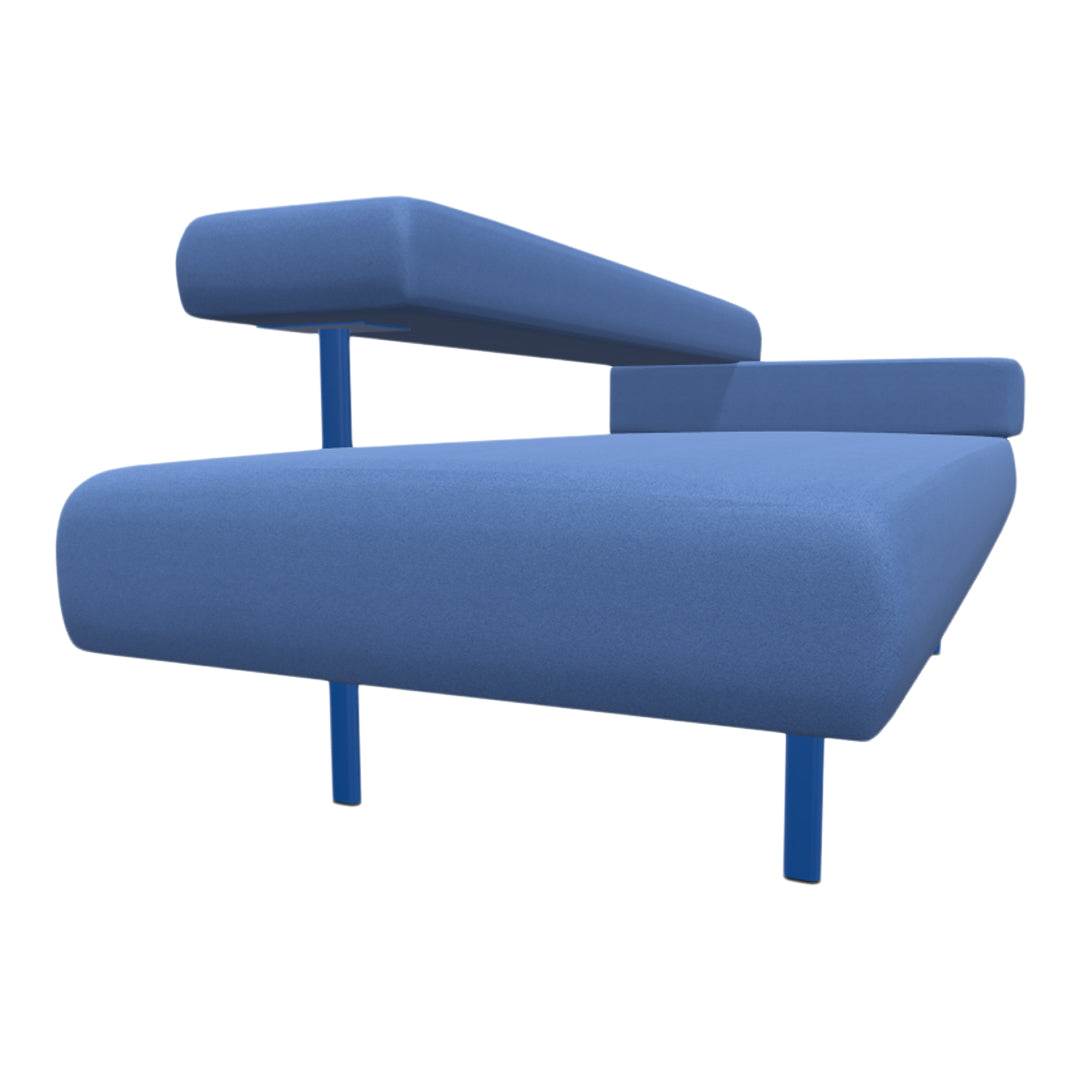Modern blue sofa with smooth texture and sleek lines, featuring a vibrant blue base for a contemporary look.