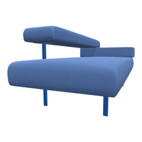 Modern blue sofa with smooth texture and sleek lines, featuring a vibrant blue base for a contemporary look.