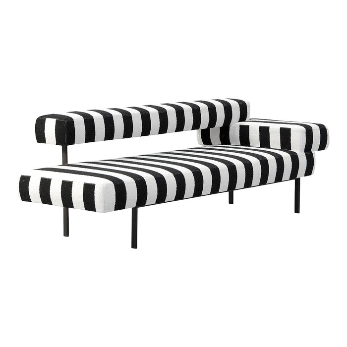 Black and white striped sofa with modern design and plush upholstery, adding a bold touch to any living space.