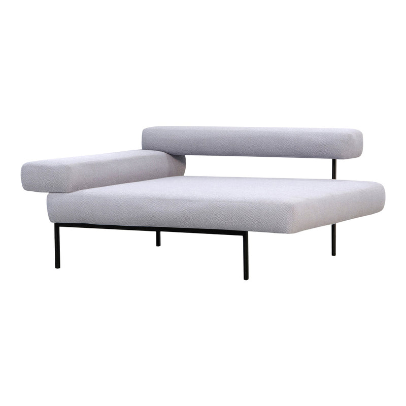Light gray textured fabric sofa with sleek black metal legs and minimalist design. Perfect for modern interiors.