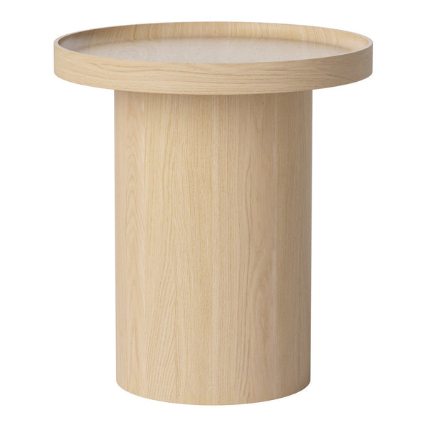 Light wood round side table with a smooth finish and minimalistic design. Ideal for modern decor.