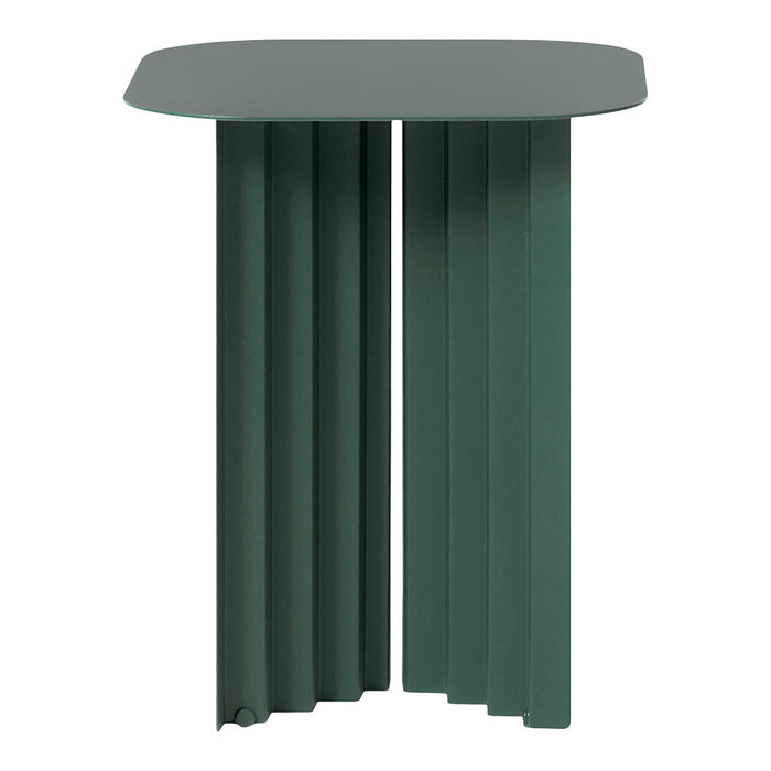 Green ribbed side table with a sleek rectangular top, featuring a textured finish and modern design.