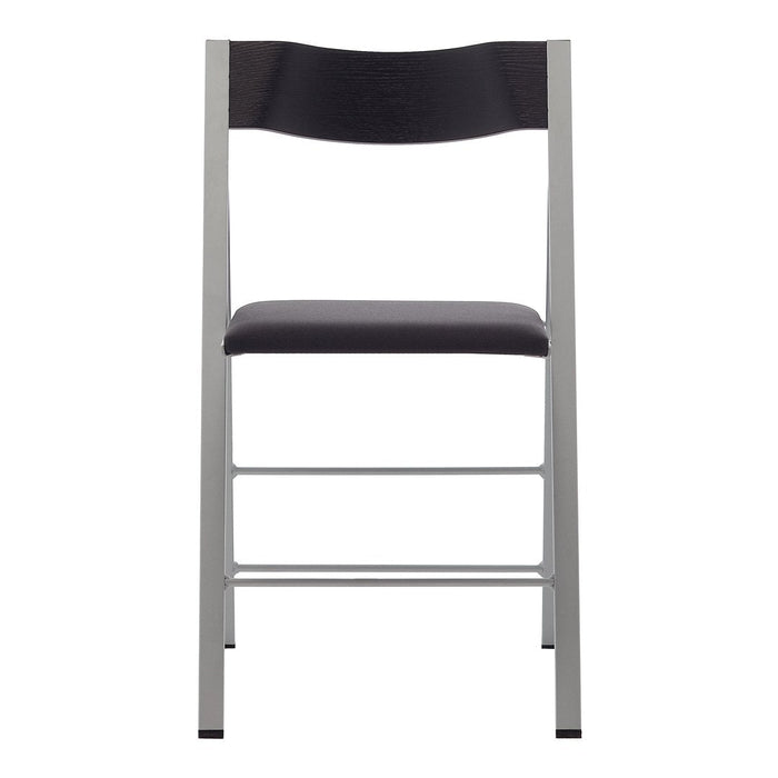 Sleek black seat with a contrasting silver frame, showcasing a modern and minimalist design.