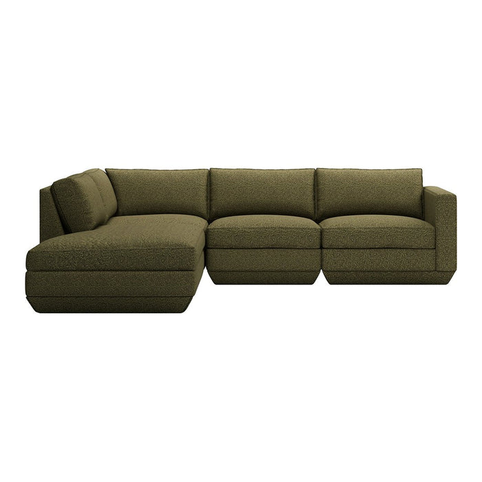 Olive green sectional sofa with soft texture and clean lines, perfect for modern living spaces.