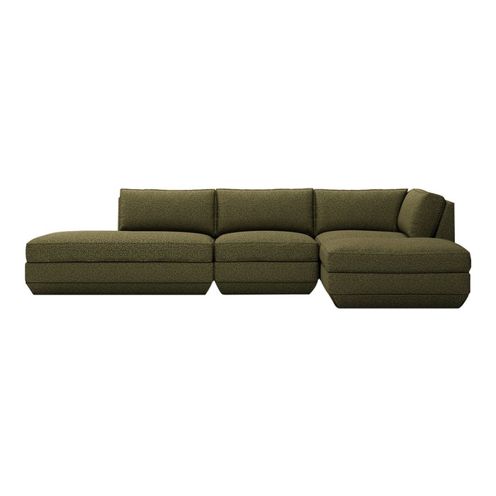 Olive green sectional sofa with a modern, textured fabric and clean lines, perfect for contemporary living spaces.