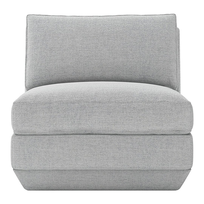 Light gray upholstered accent chair with smooth, solid-patterned fabric, featuring a contemporary design perfect for modern spaces.