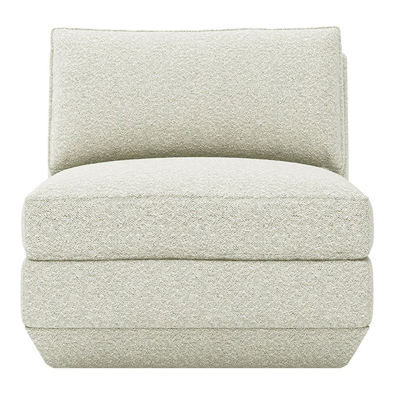 Light grey upholstered chair with a textured, subtle pattern, featuring a modern, minimalist design.