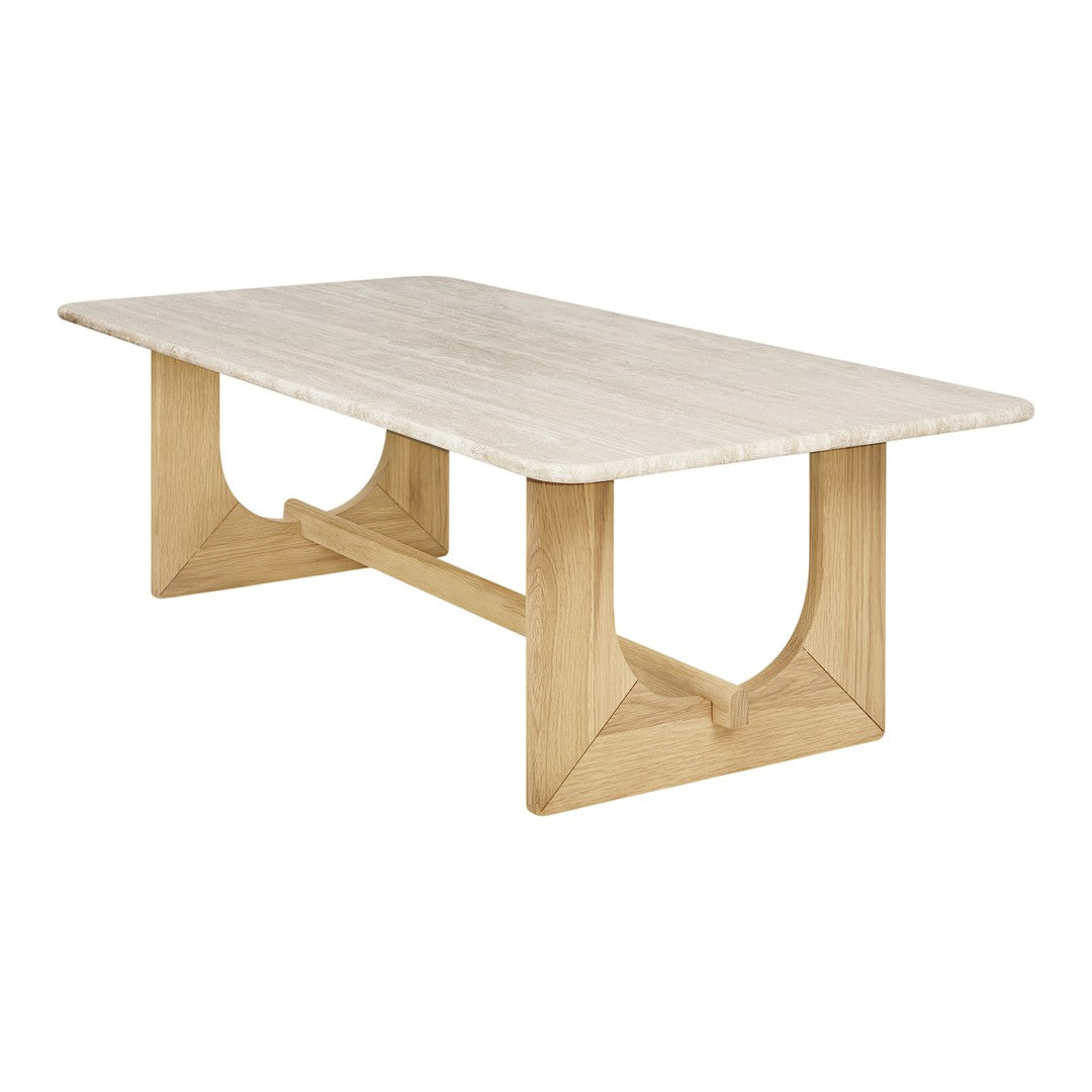Light beige tabletop with a subtle grain pattern, paired with natural oak wood legs for a modern, minimalist look.