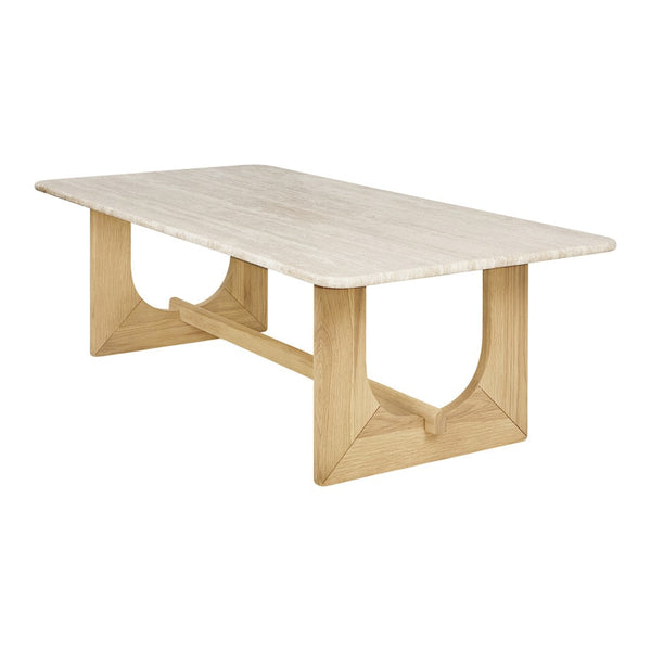 Light beige tabletop with a subtle grain pattern, paired with natural oak wood legs for a modern, minimalist look.