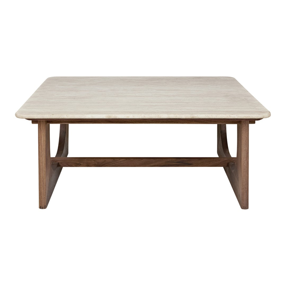 Light beige top with subtle texture and rich brown wooden legs, creating a modern and warm aesthetic.
