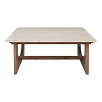 Light beige top with subtle texture and rich brown wooden legs, creating a modern and warm aesthetic.