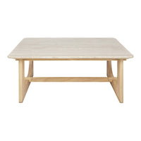 Light beige rectangular tabletop with a natural wood frame, featuring a smooth finish and minimalist design.