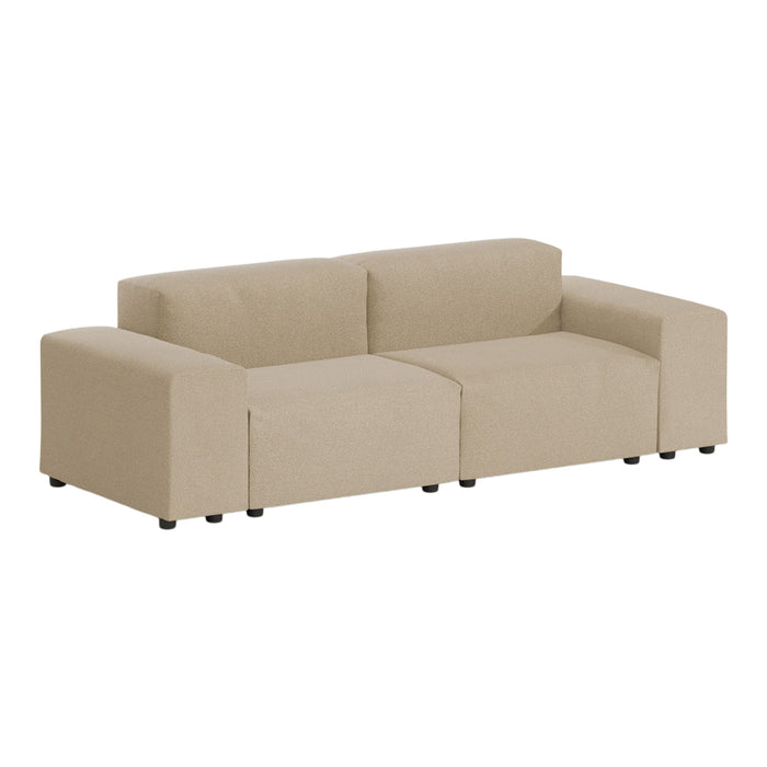 Beige modular sofa with a textured fabric and minimalist design, perfect for modern living spaces.
