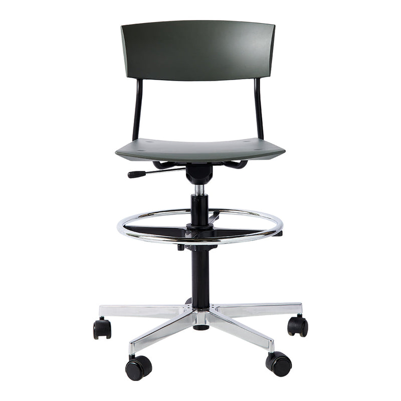 Modern swivel chair featuring a matte black seat and backrest with a sleek chrome base. Ideal for stylish workspaces.