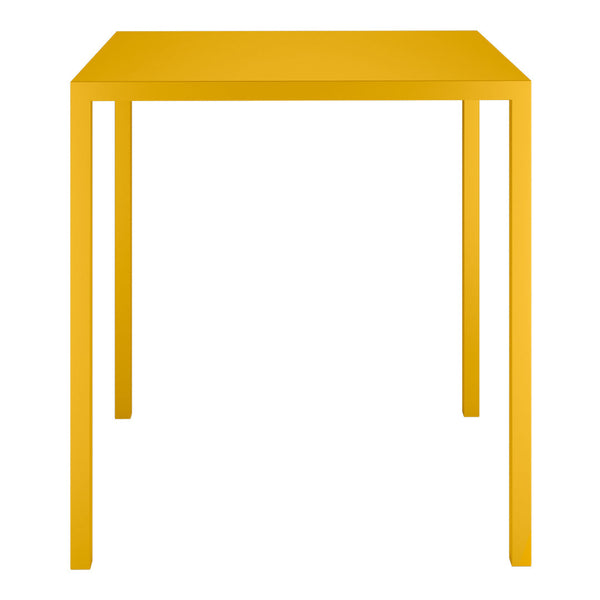 Bright yellow square table with a sleek, minimalist design and smooth surface. Perfect for modern decor.