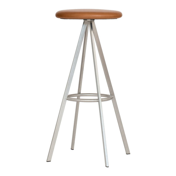 Brown wooden seat with a sleek silver metal base, minimalist design, perfect for modern interiors.