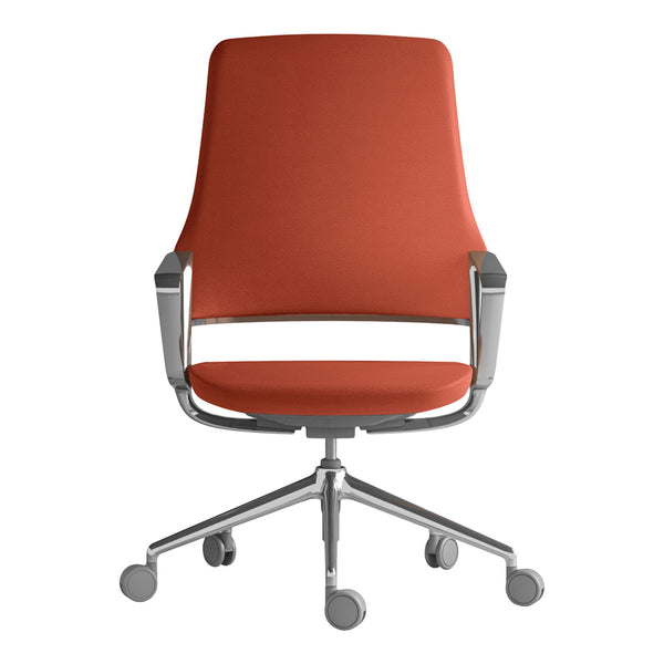 Stylish orange office chair with a sleek, smooth finish and modern chrome accents, ideal for contemporary workspaces.