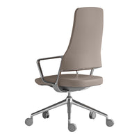 Modern office chair in soft taupe with a sleek silver base and minimalist design. Perfect blend of style and comfort.