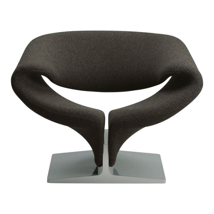 Stylish brown chair with a smooth, curved silhouette and a sleek silver base, adding a modern touch to any space.