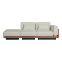 Light gray upholstery with clean lines and a minimalist design on a wooden frame. Modern and stylish sectional couch.