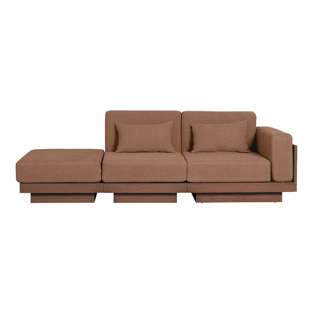 Contemporary brown sectional sofa with a solid pattern and plush cushions for modern living spaces.