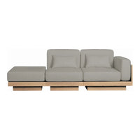 Light gray sofa with a modern design, featuring smooth lines and a minimalist wooden frame. Perfect for contemporary decor.