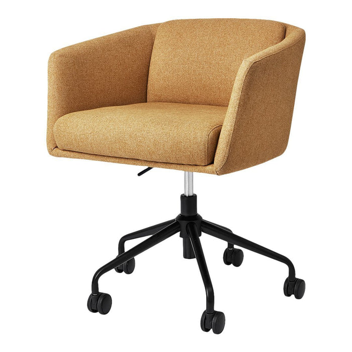 Transform your workspace with this cozy, mustard yellow office chair featuring a sleek black base and smooth, modern design.