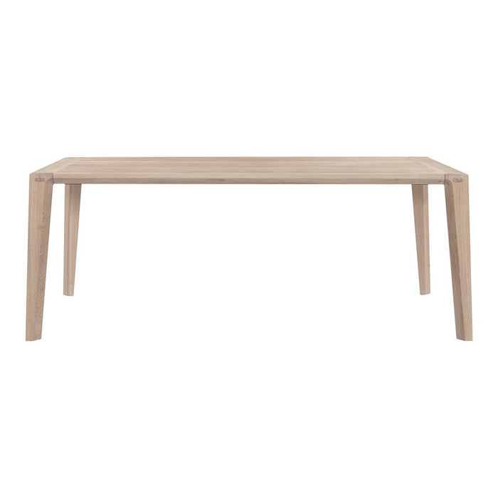 Light beige wooden table with clean lines and a minimalistic design, perfect for modern dining spaces.