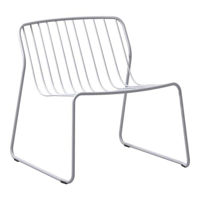 White wire chair with minimalist design and sleek lines, featuring a modern striped pattern. Perfect for contemporary decor.